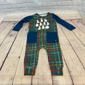 Rags to Raches Snowman Plaid Long Sleeve Romper
